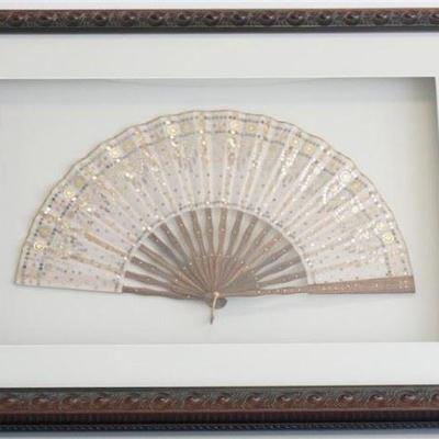 Exquisitely Carved Antique Sandalwood and Silk Hand Fan Beautifully Framed for Presentation | Museum Quality | Intricately carved...