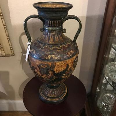 Large Limited Edition Signed Italian Sgraffito Incised Ceramic Urn