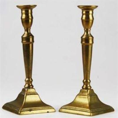 
Pair of George III Bell Metal Brass Push-up Candlesticks
