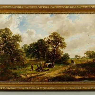 A 19th century oil painting by acclaimed English artist James Edwin Meadows (England, 1828-1888) | Oil on Canvas | The painting depicts a...
