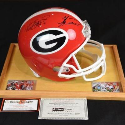 A Matthew Stafford and Knowshon Moreno autographed full-size Georgia Bulldogs replica helmet | Their signatures are on the upper left...