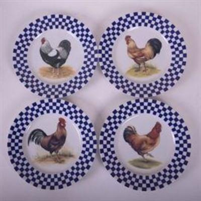 Set of Folk Art Plates with Roosters