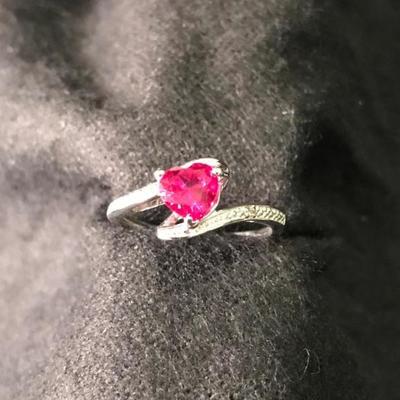 10kt White Gold Womens Heart Lab-Created Ruby Diamond-accent Bypass Ring .01 Cttw