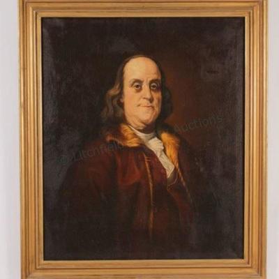 Large Portrait of Ben Franklin, 19th C., Oil on Canvas