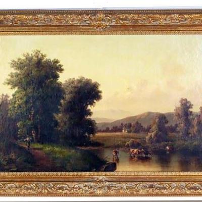 Antique original figural landscape oil painting by British Artist Phillip Rudecker | Oil on Canvas | Signed by the artist in the lower...