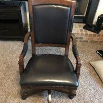 Executive Seating Executive Swivel Tilt Chair, beautiful wood carved arms, base and frame in a rich Old World espresso wood finish with...