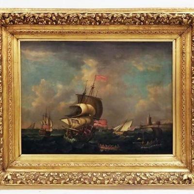 Large 19th Century English School Maritime Oil Painting
