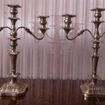 A magnificent, fine and impressive pair of Antique Victorian English Sterling Silver Three-Light Candelabras | Circa. 1840 | The...