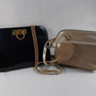 Salvatore Ferragamo black leather shoulder bag $90
Salvatore Ferragamo tan shoulder bag $80