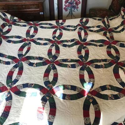 Hand stitched quilt. Wedding ring. 80" x 80". $200