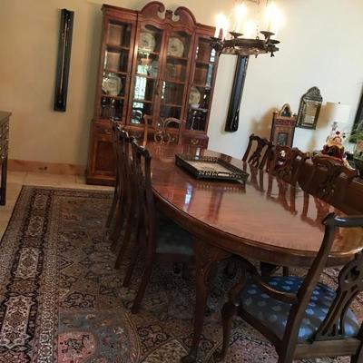 Aston Court by HENREDON dining set. Table & chairs ($500), buffet ($400) and china breakfront cabinet ($500). 