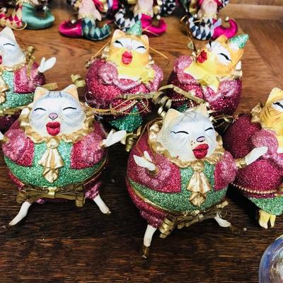 Katherine's Collection. Christmas ornaments. Fat felines with luscious lips. $20 each.