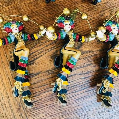 Katherine's Collection. Clown juggling balls with heels ornament. Retired. Small. $15 each.
