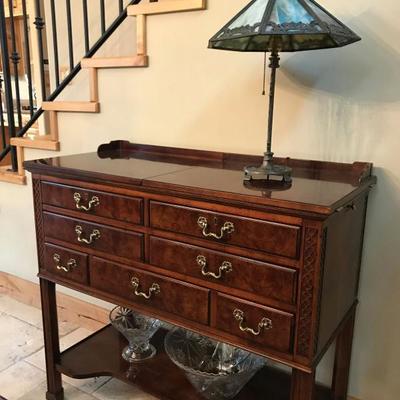 Aston Court by HENREDON dining set. Table & chairs ($500), buffet ($400) and china breakfront cabinet ($500). 
