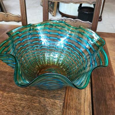 Wavy glass bowl. Blues and greens. $60