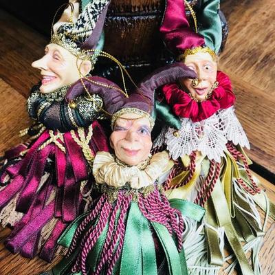 Katherine's Collection. Christmas ornaments. Jesters with tassels. Retired set. $22 each.
