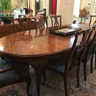 Aston Court by HENREDON dining set. Table & chairs ($500), buffet ($400) and china breakfront cabinet ($500). 