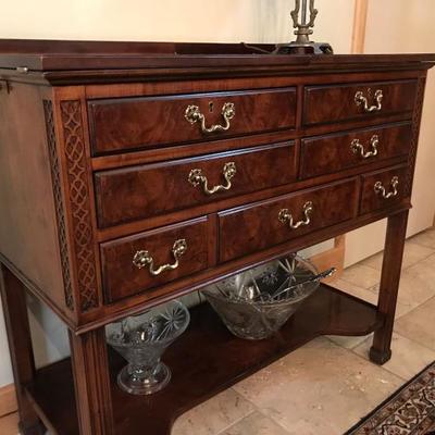 Aston Court by HENREDON dining set. Table & chairs ($500), buffet ($400) and china breakfront cabinet ($500). 