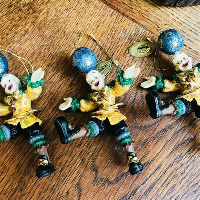 Katherine's Collection. Clown with blue ball with stars on head. Retired. Small. $15 each.