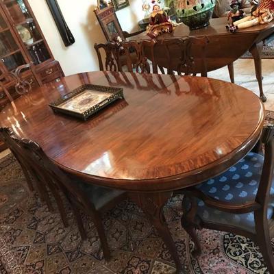 Aston Court by HENREDON dining set. Table & chairs ($500), buffet ($400) and china breakfront cabinet ($500). 