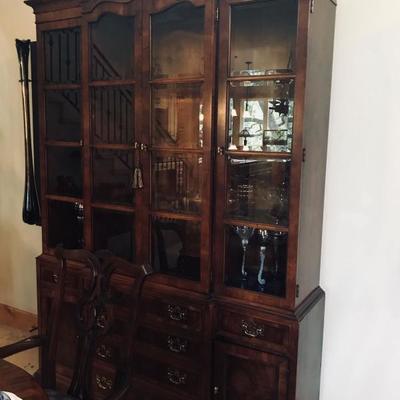 Aston Court by HENREDON dining set. Table & chairs ($500), buffet ($400) and china breakfront cabinet ($500). 