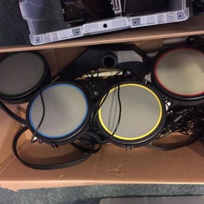 Guitar Hero and Rock Band accessories (drum set).
