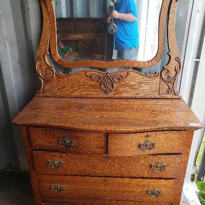 Antique Dresser with Ornate Mirror