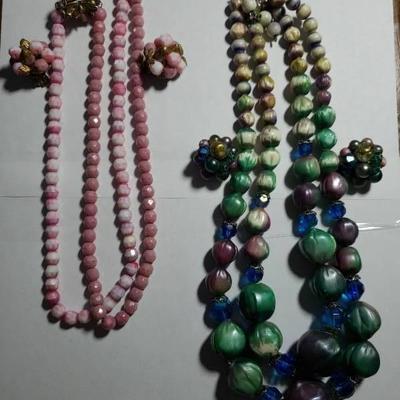 Green and Pink Vintage Necklace Sets