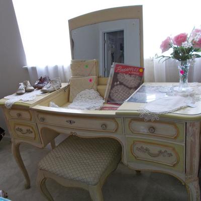 French provincial style dressing table and stool $75