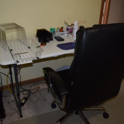 Folding Table, Office Chair, & Office Supplies