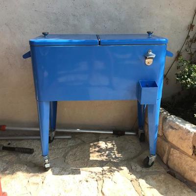 Permasteel 80 Quart Steel Coated Cooler on wheels. Blue. $80