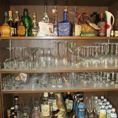 Vintage liquor bottles and glasses