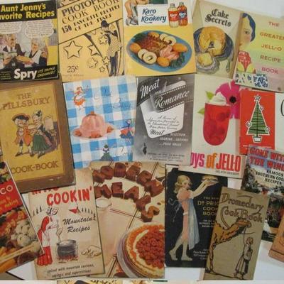 Hundreds of vintage branded cookbooks