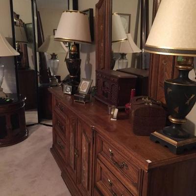 Dresser by Dixie with mirror, tooled decoration 