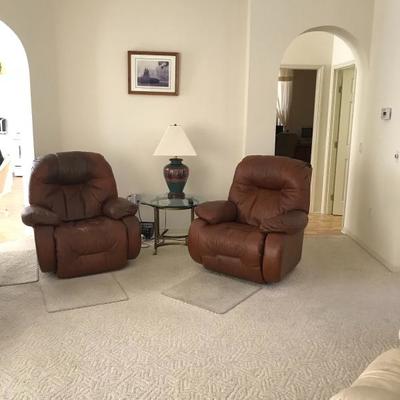 Two leather power recliners 