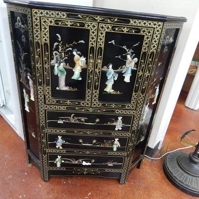 Chinese Black Laquer Furniture, corner cabinet
