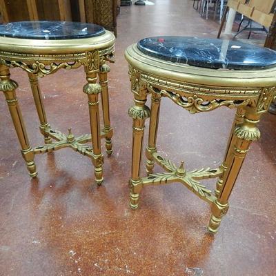 Pair of Marble Top Gilt Wood Side Tables