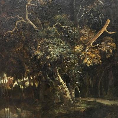 17th Century Dutch Old Master Painting of Stream and Trees. On a Cradled Panel.