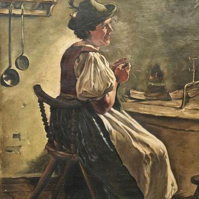 Oil Painting of German Woman by Emil Rau.