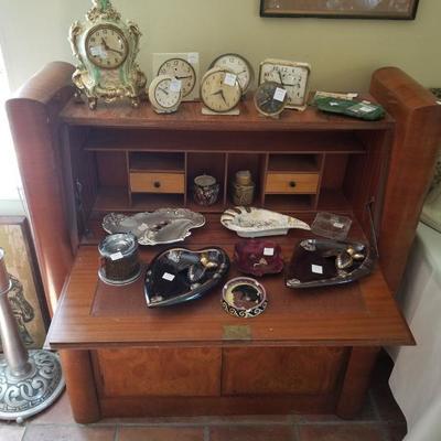 Vintage Secretary Desk, Vintage Clocks
