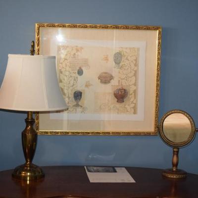 Table Lamp, Mirror, & Art