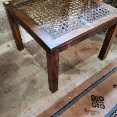 Vintage End Table Partial Glass Top Asian Style