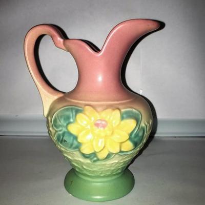 Hull Art Pottery pitcher (Water Lily Pattern).  There is a crack on the base.