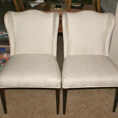 2 White Fabric High Back Chairs 