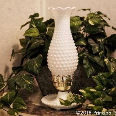 Vintage hobnail milk glass lamp 

