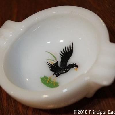 Vintage mid-century milk glass rooster ash tray 
