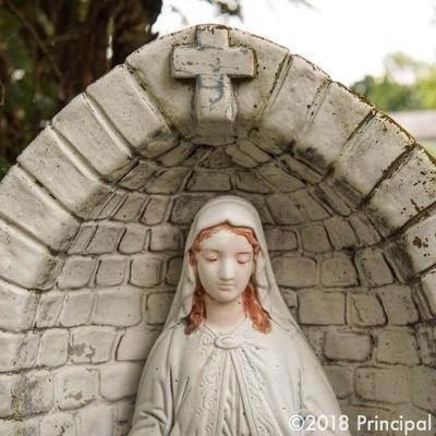 Antique shrine of Our Lady of Grace, beautifully surrounded by a brick grotto. Our client informed us it was here when they bought the...