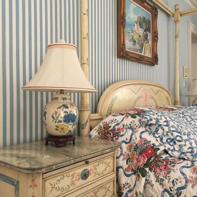 Karges Hand Painted Bed Side Tables, Pair 