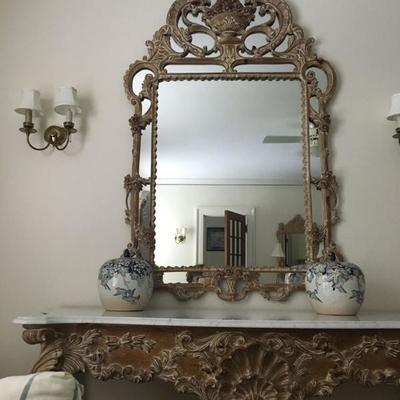 Marble Top Console or Vanity with Shell Detail