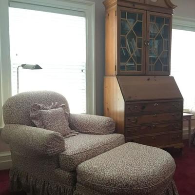 Skirted Armchair, Pair Available, Pine Drop Front Secretary Desk with Hutch 